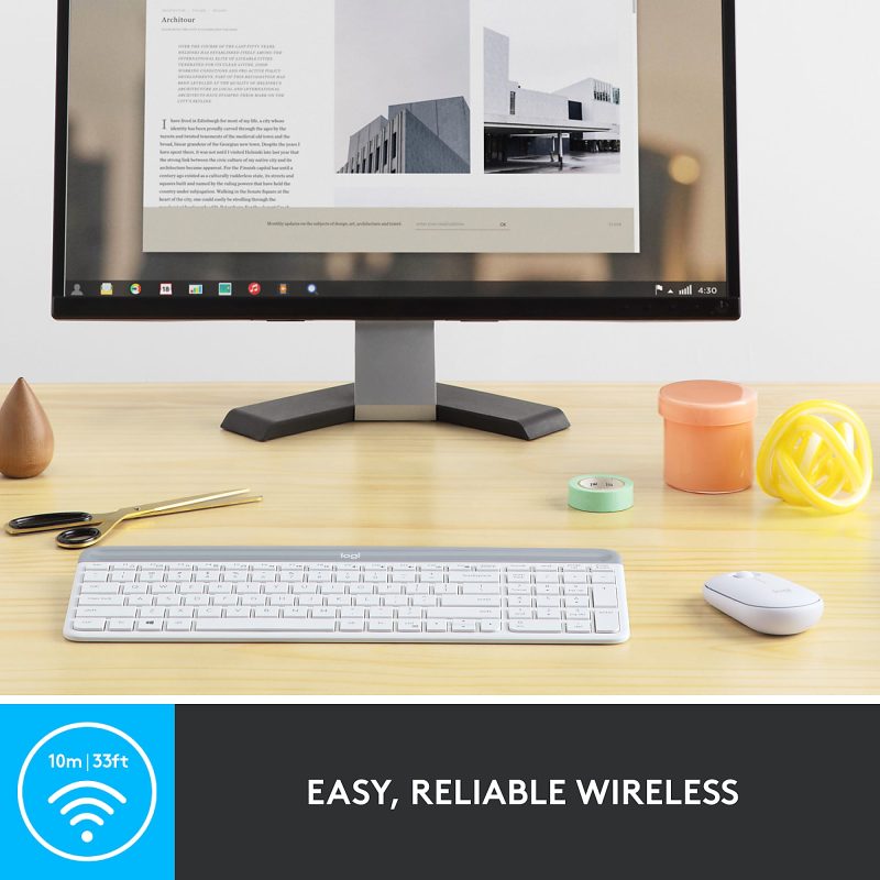 Logitech MK470 Slim Wireless Keyboard and Mouse Combo - Modern Compact Layout, Ultra Quiet - Off White - USB Wireless RF - USB Wireless RF - Optical - 1000 dpi - 3 Button - Scroll Wheel - Symmetrical - AAA, AA - Image 4
