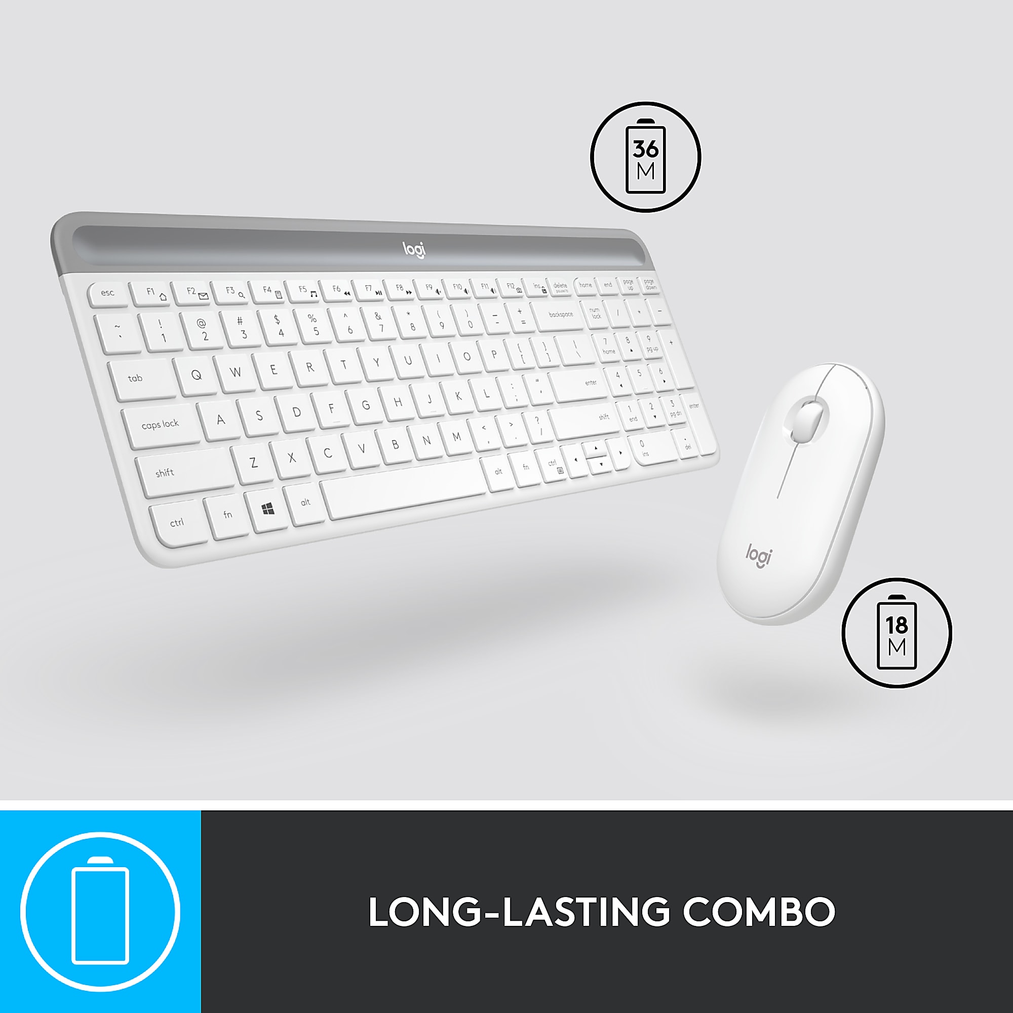 Logitech MK470 Slim Wireless Keyboard and Mouse Combo - Modern Compact Layout, Ultra Quiet - Off White - USB Wireless RF - USB Wireless RF - Optical - 1000 dpi - 3 Button - Scroll Wheel - Symmetrical - AAA, AA - Image 5