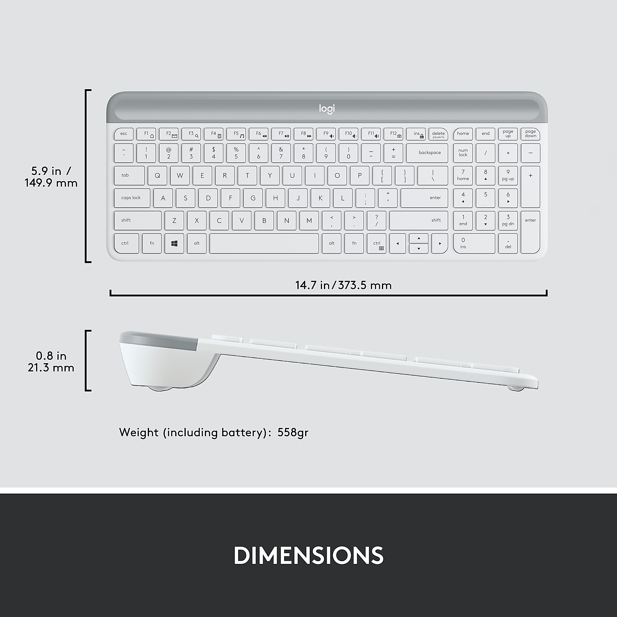 Logitech MK470 Slim Wireless Keyboard and Mouse Combo - Modern Compact Layout, Ultra Quiet - Off White - USB Wireless RF - USB Wireless RF - Optical - 1000 dpi - 3 Button - Scroll Wheel - Symmetrical - AAA, AA - Image 8