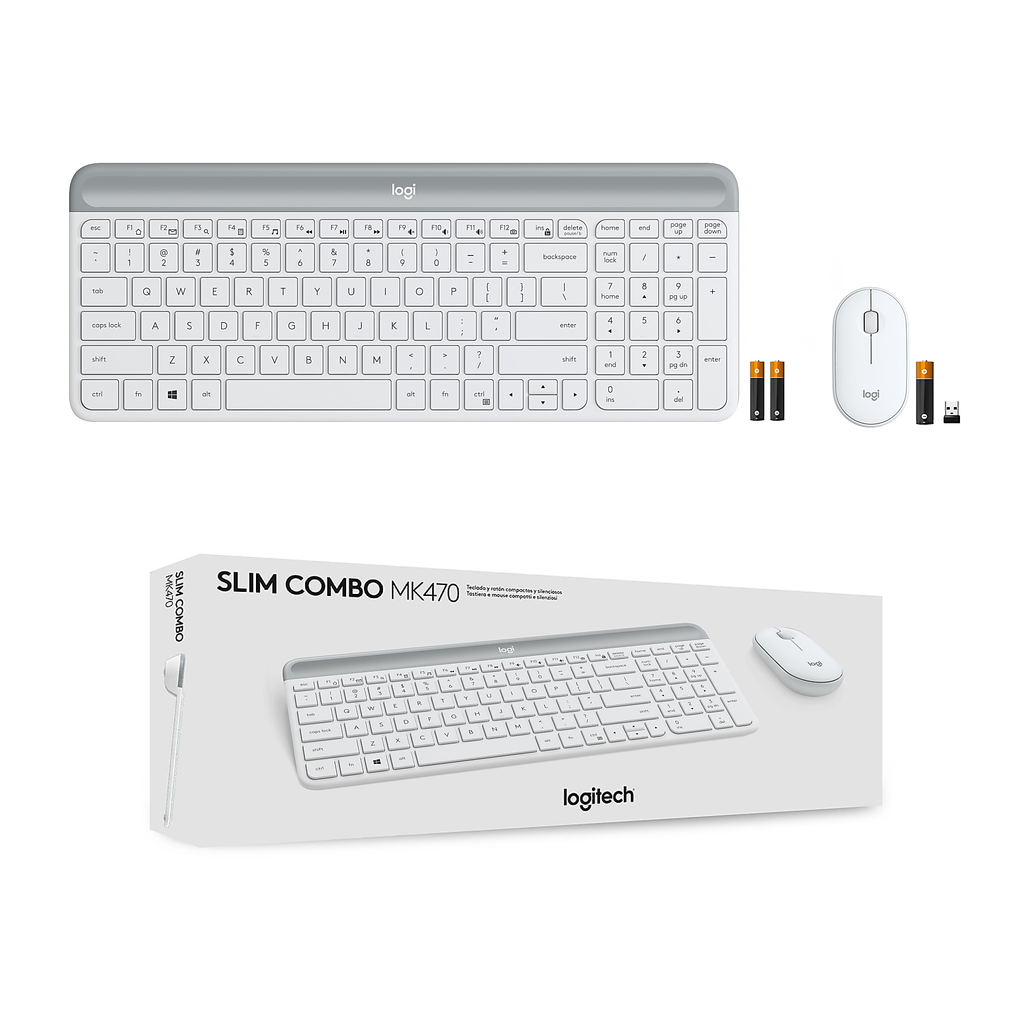 Logitech MK470 Slim Wireless Keyboard and Mouse Combo - Modern Compact Layout, Ultra Quiet - Off White - USB Wireless RF - USB Wireless RF - Optical - 1000 dpi - 3 Button - Scroll Wheel - Symmetrical - AAA, AA - Image 10