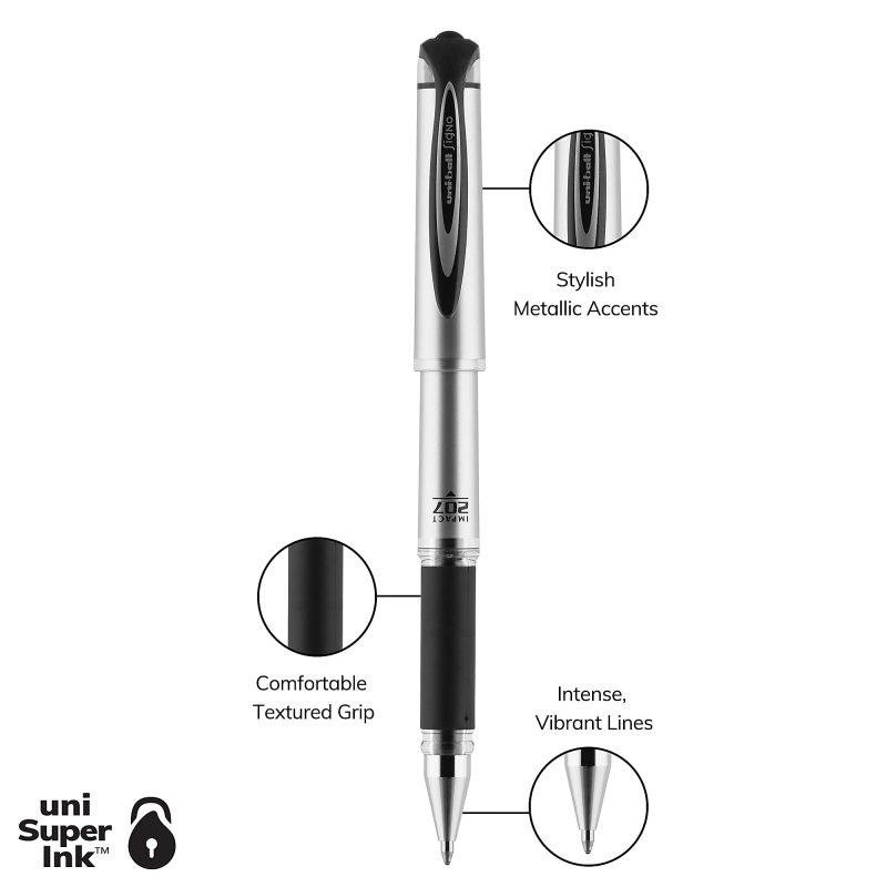 uni-ball® 207™ Impact™ Gel Pens, Bold Point, 1.0 mm, Black; Gray Barrel, Black Ink, Pack Of 12 - Image 3