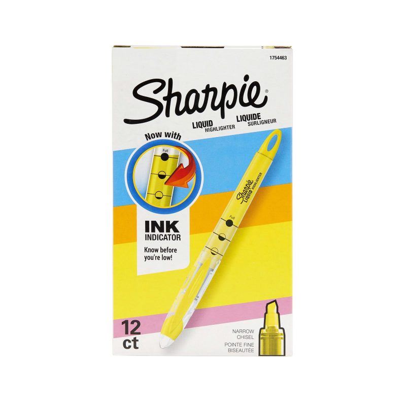Sharpie® Liquid Highlighters, Chisel Tip, Fluorescent Yellow, 12 Count