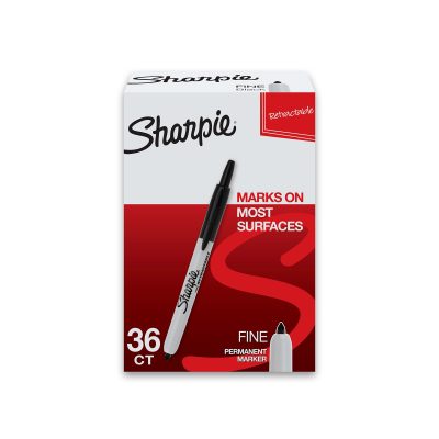Sharpie® Retractable Permanent Markers, Fine Point, Black, Box Of 12 - Black,36