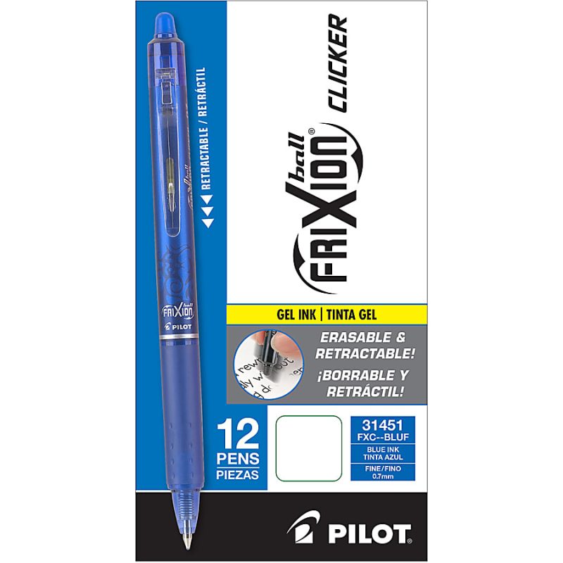 Pilot® FriXion® Ball Clicker Erasable Retractable Gel Pens, Pack of 12, Fine Point, 0.7 mm, Blue Barrel, Blue Ink - Image 5