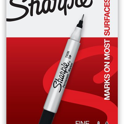 Sharpie® Twin-Tip Permanent Markers, Fine/Ultra Fine Points, Black, Pack Of 12