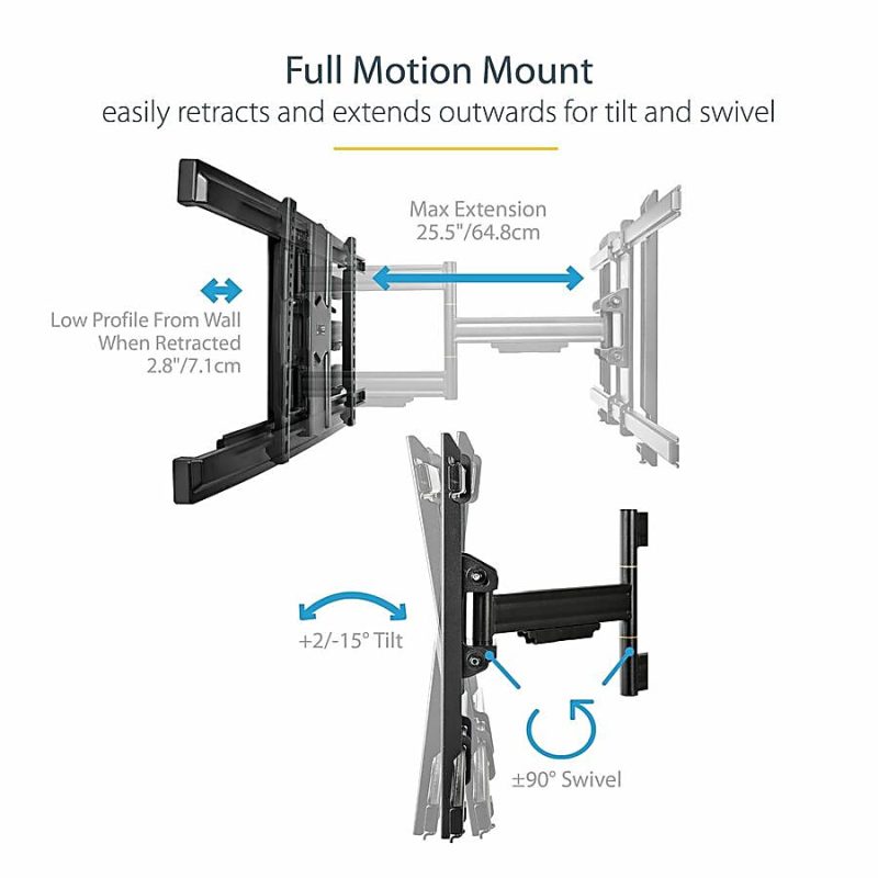 StarTech.com Full Motion TV Wall Mount - For up to 80" VESA Mount Displays - Articulating Arm - Steel - Adjustable Wall Mount TV Bracket - 1 Display(s) Supported80" Screen Support - 110.23 lb Load Capacity - Image 3