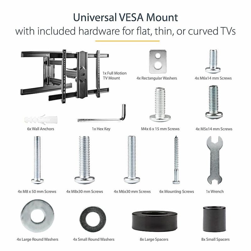 StarTech.com Full Motion TV Wall Mount - For up to 80" VESA Mount Displays - Articulating Arm - Steel - Adjustable Wall Mount TV Bracket - 1 Display(s) Supported80" Screen Support - 110.23 lb Load Capacity - Image 6