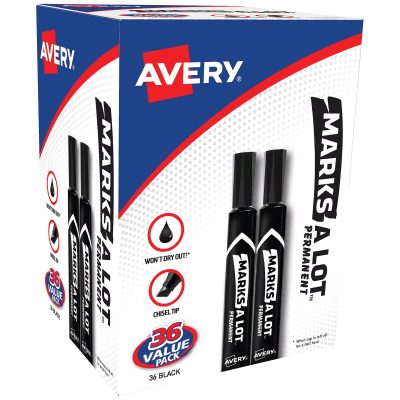 Avery® Marks A Lot® Permanent Markers, Chisel Tip, Large Desk-Style Size, Black, Pack Of 36
