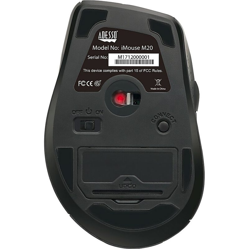 Adesso iMouse M20B - Wireless Ergonomic Optical Mouse - Optical - Wireless - Radio Frequency - 2.40 GHz - Black - USB - 1500 dpi - Scroll Wheel - 6 Button(s) - Right-handed - Image 8