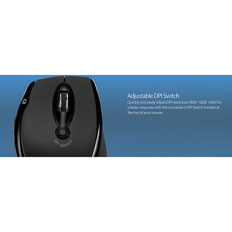 Adesso iMouse M20B - Wireless Ergonomic Optical Mouse - Optical - Wireless - Radio Frequency - 2.40 GHz - Black - USB - 1500 dpi - Scroll Wheel - 6 Button(s) - Right-handed - Image 10