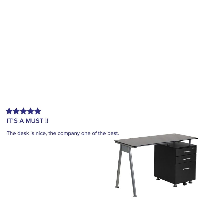 Flash Furniture 48"W Glass Computer Desk With 3- Drawer Pedestal, Black/Clear - Image 4