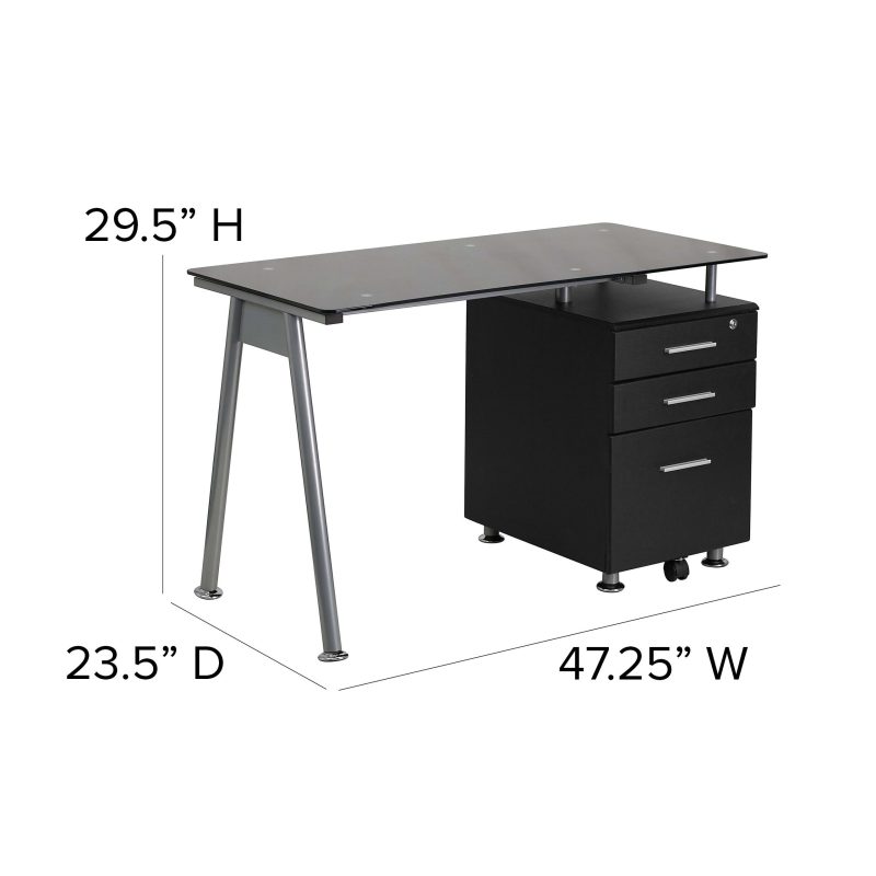 Flash Furniture 48"W Glass Computer Desk With 3- Drawer Pedestal, Black/Clear - Image 5