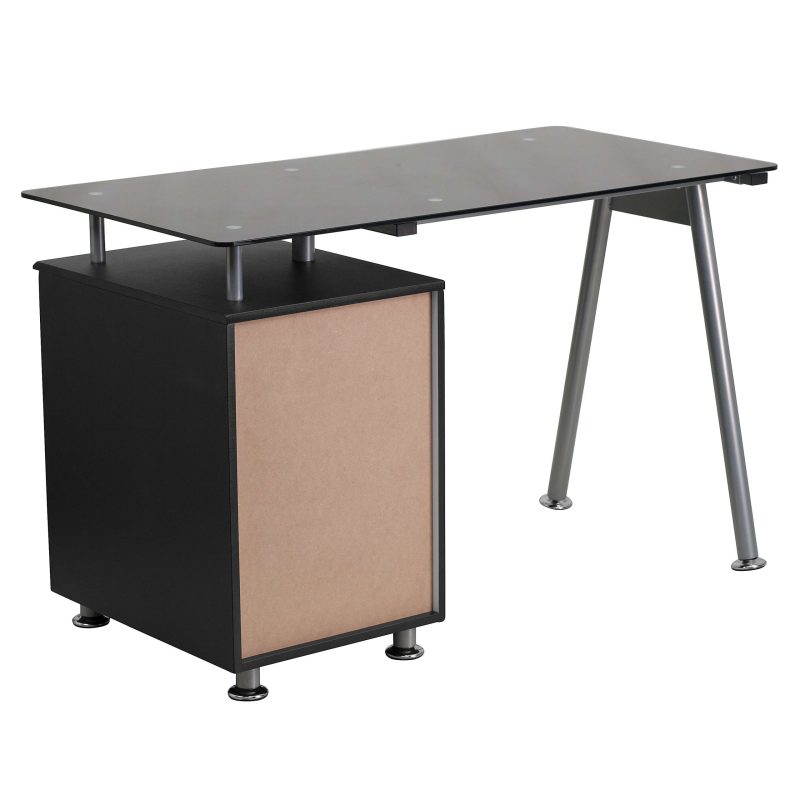 Flash Furniture 48"W Glass Computer Desk With 3- Drawer Pedestal, Black/Clear - Image 6