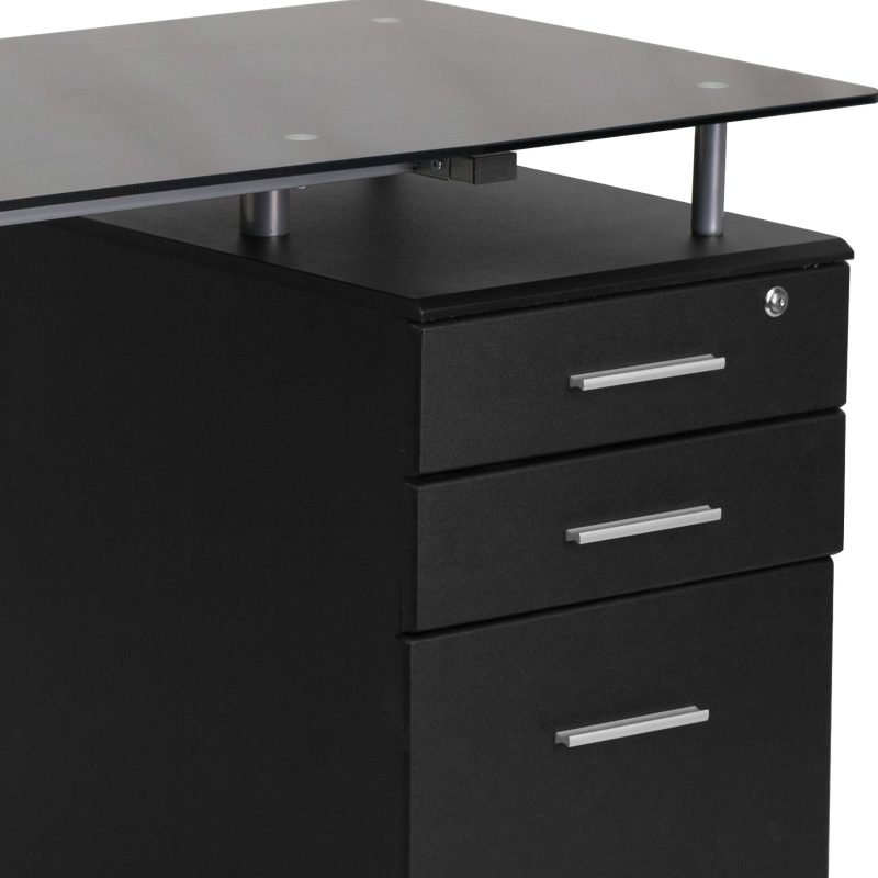 Flash Furniture 48"W Glass Computer Desk With 3- Drawer Pedestal, Black/Clear - Image 7