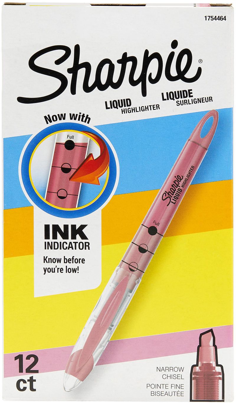Sharpie® Liquid Highlighters, Chisel Tip, Fluorescent Yellow, 12 Count - Fluorescent Pink,12