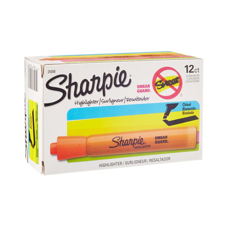 Sharpie® Tank Style Highlighters, Chisel Tip, Fluorescent Yellow, Box of 24 - Fluorescent Orange,12