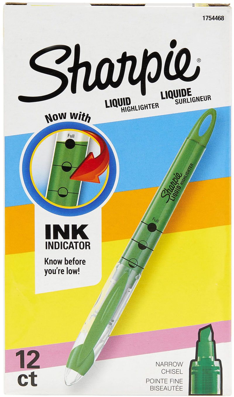 Sharpie® Liquid Highlighters, Chisel Tip, Fluorescent Yellow, 12 Count - Fluorescent Green,12