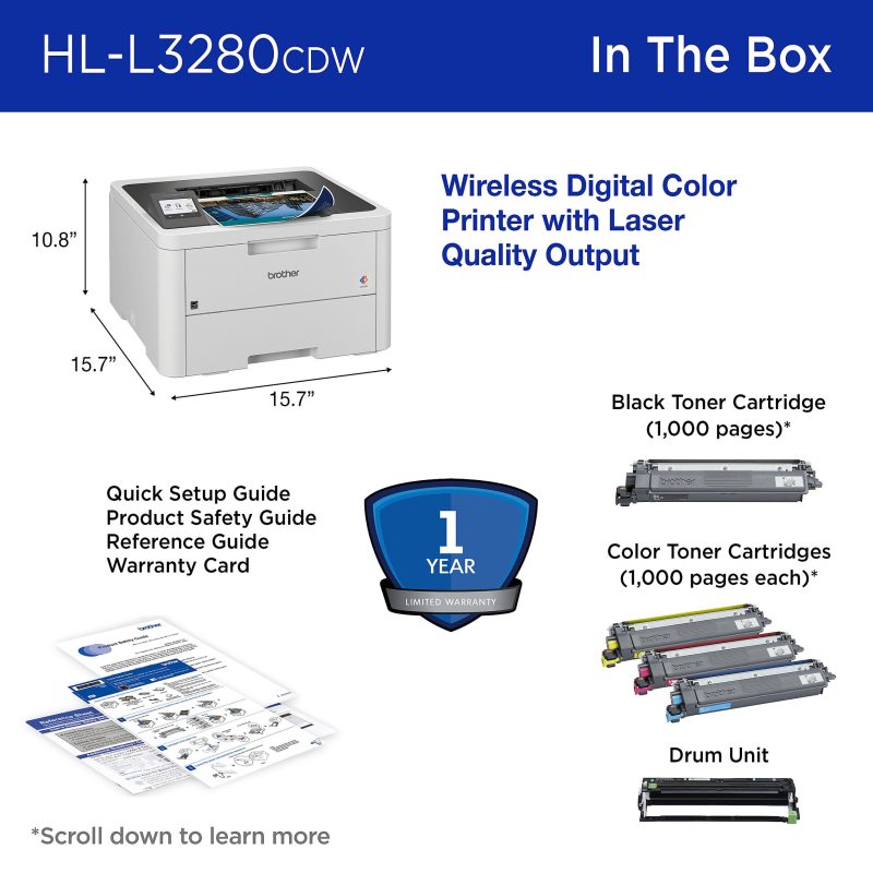 Brother® HL-L3280CDW Wireless Compact Digital Laser Color Printer With Refresh EZ Print Eligibility - Image 8