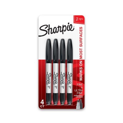 Sharpie® Twin-Tip Permanent Markers, Fine/Ultra Fine Points, Black, Pack Of 12 - Black,4