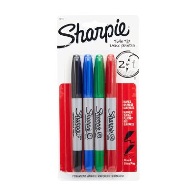 Sharpie® Twin-Tip Permanent Markers, Fine/Ultra Fine Points, Black, Pack Of 12 - Assorted,4