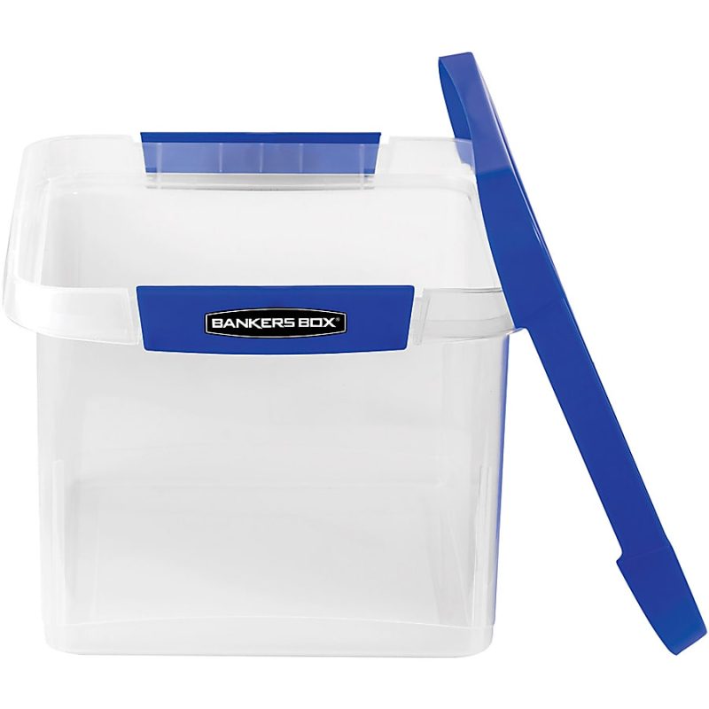 Bankers Box® Heavy-Duty Portable Storage File Box, Letter/Legal Size, 10 5/8" x 14 3/16" x 17 3/8", Clear/Blue - Image 8