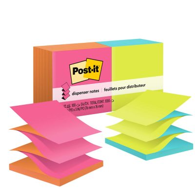 Post-it Pop Up Notes, 12 Pads, 3 in x 3 in, Clean Removal, School Supplies and Office Products, Sticky Notes for Vertical Surfaces, Monitors, Walls and Windows, Poptimistic Collection