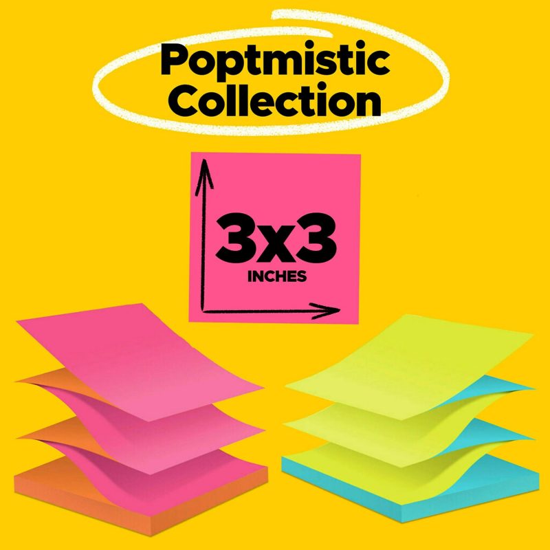 Post-it Pop Up Notes, 12 Pads, 3 in x 3 in, Clean Removal, School Supplies and Office Products, Sticky Notes for Vertical Surfaces, Monitors, Walls and Windows, Poptimistic Collection - Image 2