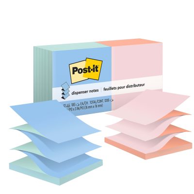 Post-it Pop Up Notes, 12 Pads, 3 in x 3 in, Clean Removal, School Supplies and Office Products, Sticky Notes for Vertical Surfaces, Monitors, Walls and Windows, Alternating Pastel Colors