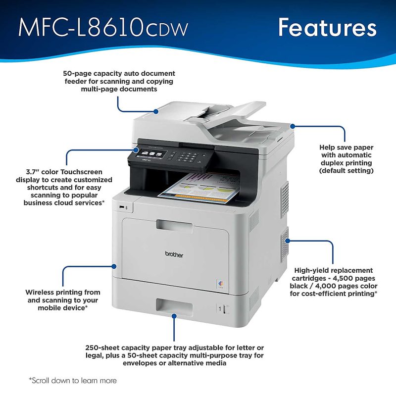 Brother® Business MFC-L8610CDW Laser All-in-One Color Printer - Image 2