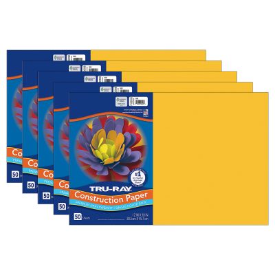 Tru-Ray® Construction Paper, 12" x 18", Gold, 50 Sheets Per Pack, Set Of 5 Packs