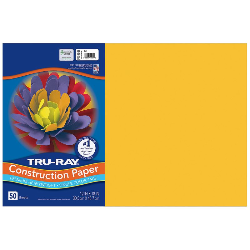 Tru-Ray® Construction Paper, 12" x 18", Gold, 50 Sheets Per Pack, Set Of 5 Packs - Image 2