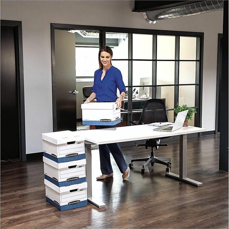 Bankers Box® Hang'N'Stor™ Medium-Duty Storage Boxes With Lift-Off Lids And Built-In Handles, 15 1/2" x 12" x 10", Letter/Legal Size, 60% Recycled, White/Blue, Case Of 4 - Image 9