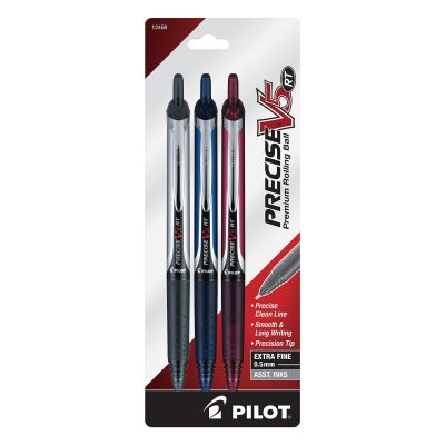 Pilot® Precise™ V5 Liquid Ink Retractable Rollerball Pens, Extra Fine Point, 0.5 mm, Black Barrels, Black Ink, Pack Of 12 - Assorted,3
