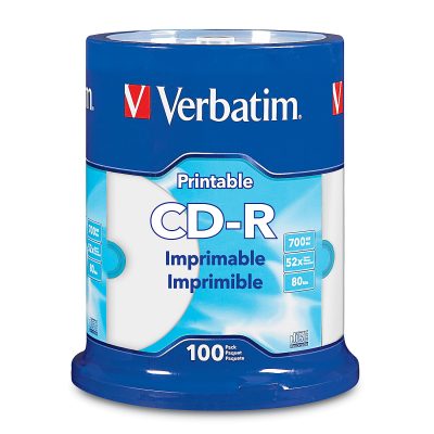 Verbatim® CD-R Printable Disc Spindle, Blue/White, Pack Of 100