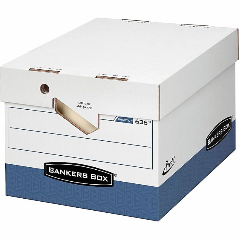 Bankers Box® Presto™ Heavy-Duty Storage Boxes With Locking Lift-Off Lids And Built-In Handles, Letter/Legal Size, 15" x 12" x 10", 60% Recycled, White/Blue, Case Of 12 - Image 6