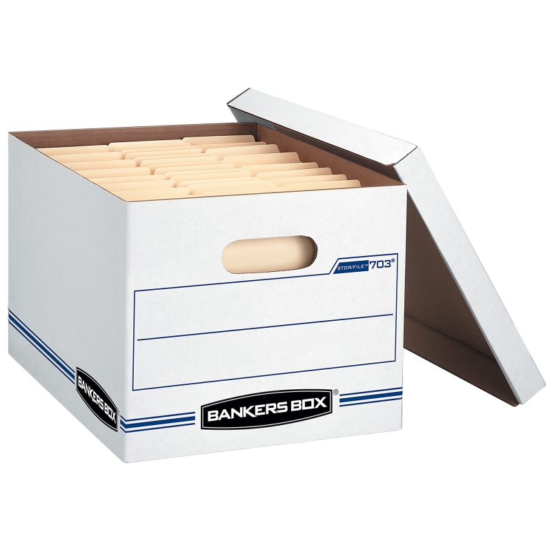 Bankers Box® Stor/File™ Standard-Duty Storage Boxes With Lift-Off Lids And Built-In Handles, Letter/Legal Size, 10“ x 12" x 15", 60% Recycled, White/Blue, Pack Of 10 - Image 2