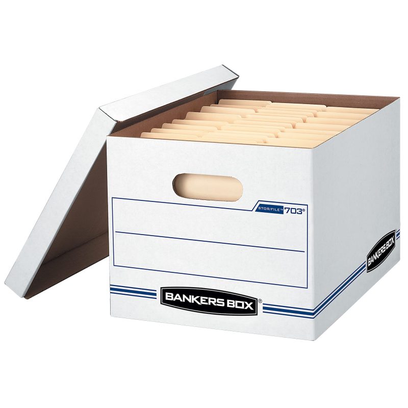 Bankers Box® Stor/File™ Standard-Duty Storage Boxes With Lift-Off Lids And Built-In Handles, Letter/Legal Size, 10“ x 12" x 15", 60% Recycled, White/Blue, Pack Of 10 - Image 3