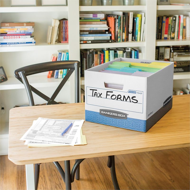 Bankers Box® R Kive® FastFold® Heavy-Duty Storage Boxes With Locking Lift-Off Lids And Built-In Handles, Letter/Legal Size, 15“D x 12" x 10", 60% Recycled, White/Blue, Case Of 4 - Image 5