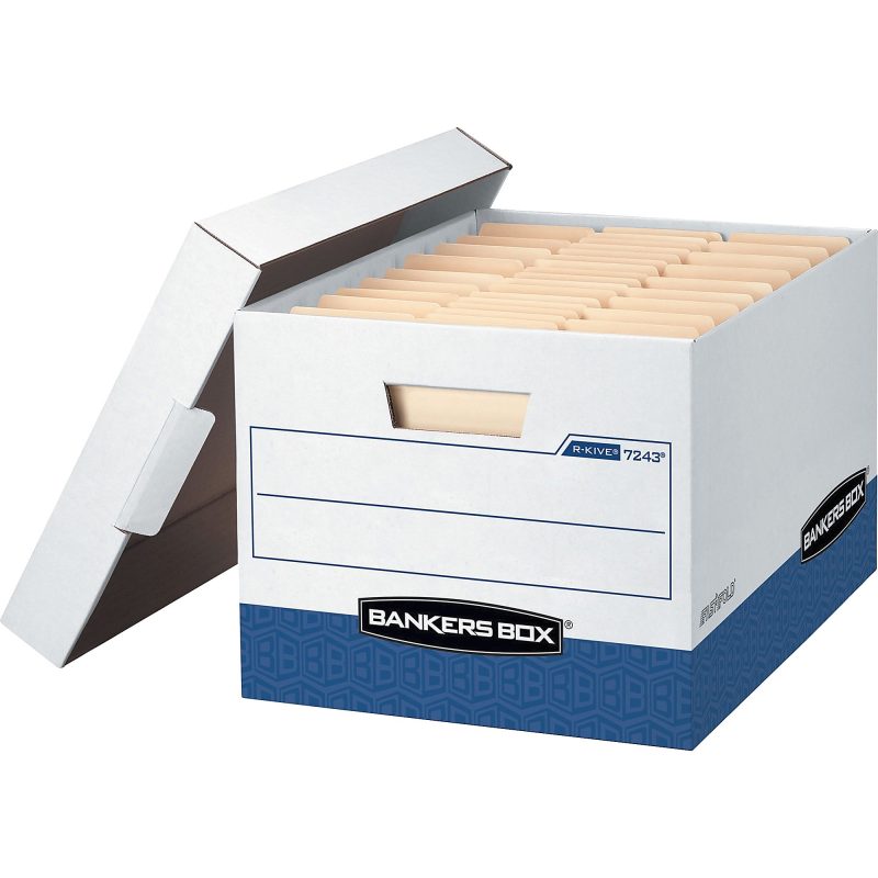 Bankers Box® R Kive® FastFold® Heavy-Duty Storage Boxes With Locking Lift-Off Lids And Built-In Handles, Letter/Legal Size, 15“D x 12" x 10", 60% Recycled, White/Blue, Case Of 4 - Image 7