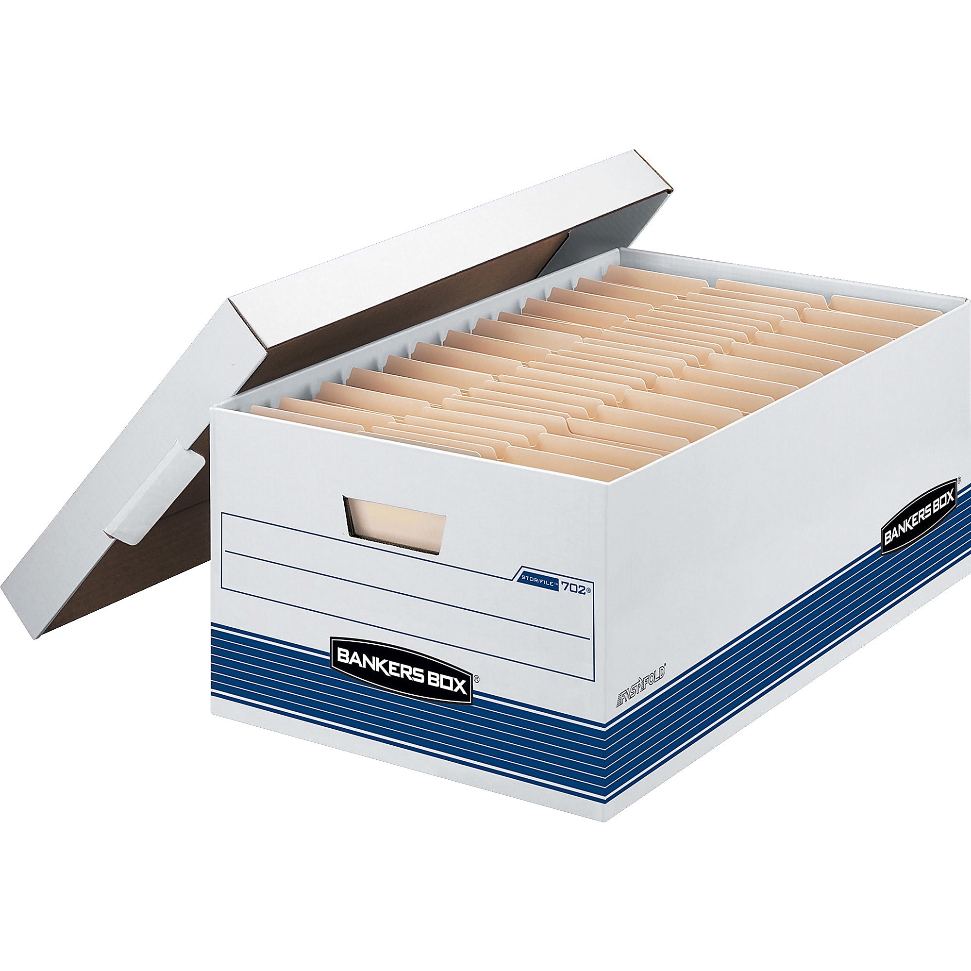 Bankers Box® Stor/File™ Medium-Duty Storage Boxes With Locking Lift-Off Lids And Built-In Handles, Legal Size, 24" x 15" x 10", 60% Recycled, White/Blue, Case Of 4 - Image 3