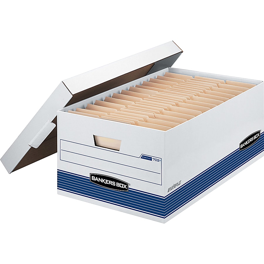 Bankers Box® Stor/File™ Medium-Duty Storage Boxes With Locking Lift-Off Lids And Built-In Handles, Legal Size, 24" x 15" x 10", 60% Recycled, White/Blue, Case Of 4 - Image 4