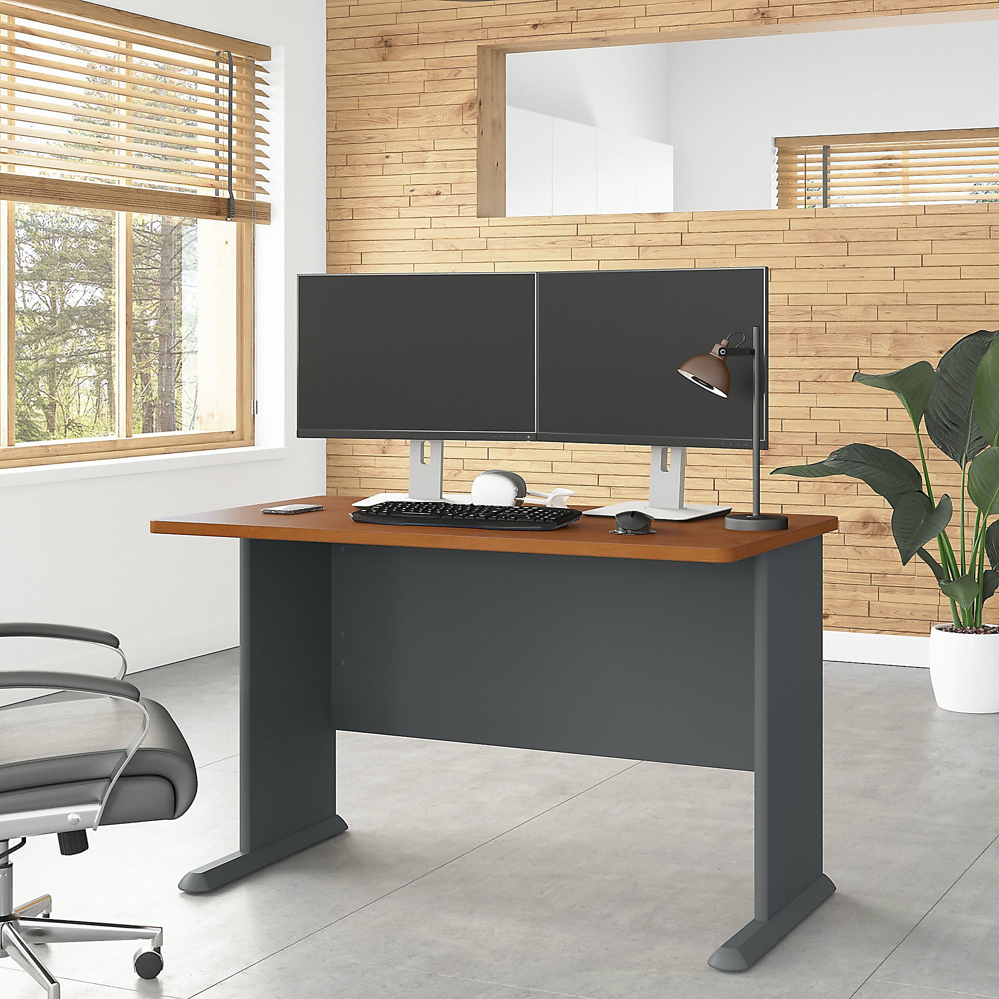 Bush Business Furniture Office Advantage 48"W Computer Desk, Natural Cherry/Slate, Standard Delivery - Image 2