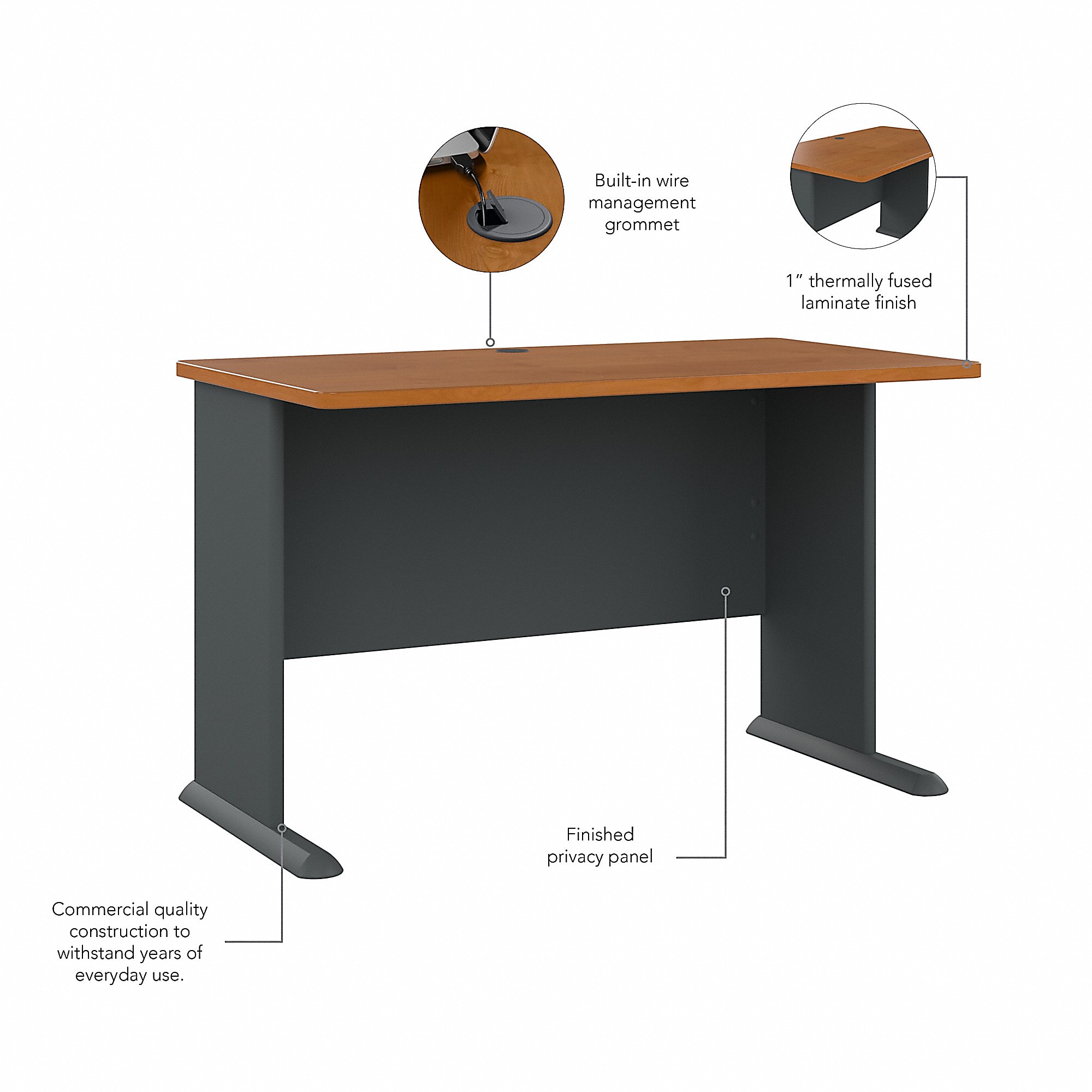 Bush Business Furniture Office Advantage 48"W Computer Desk, Natural Cherry/Slate, Standard Delivery - Image 3