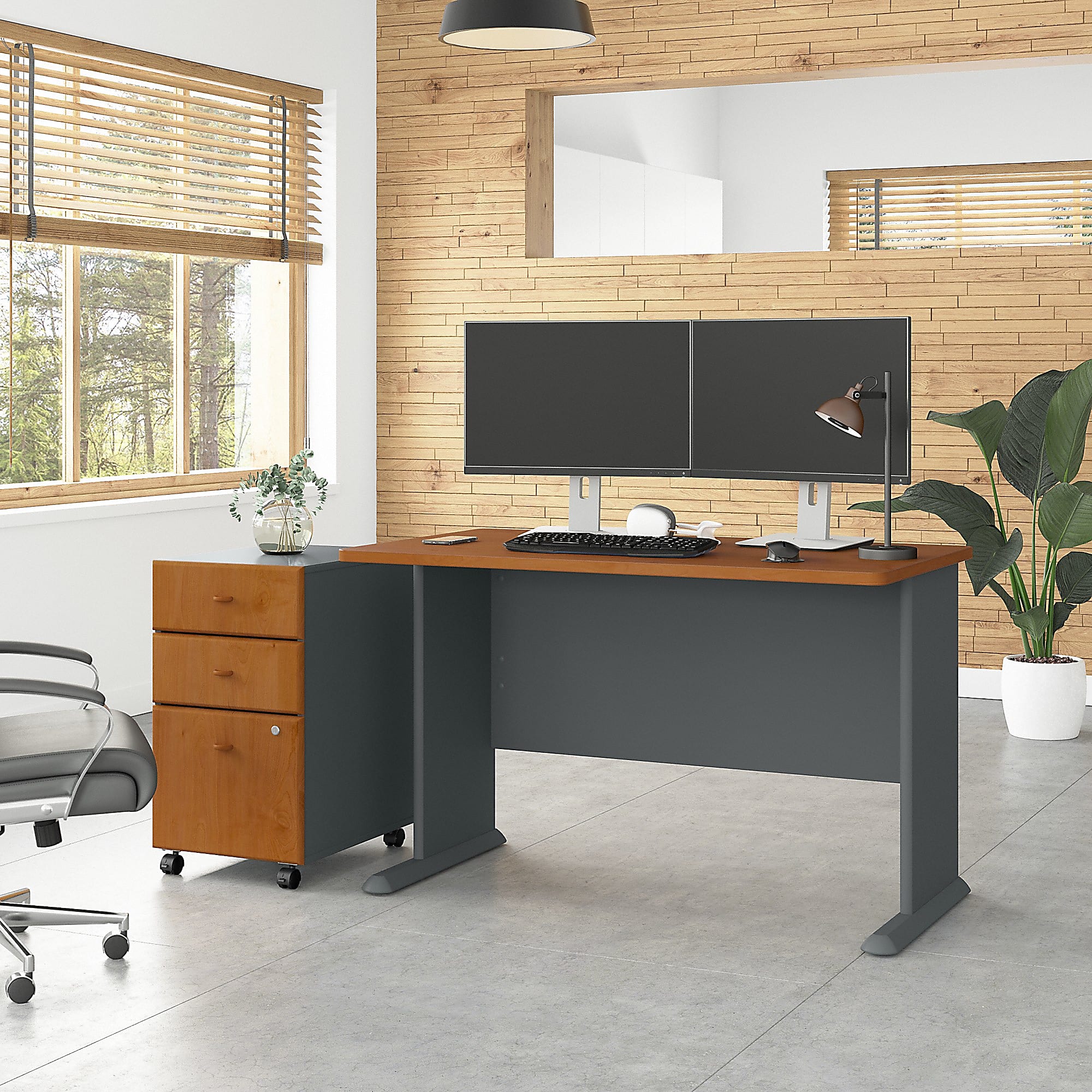 Bush Business Furniture Office Advantage 48"W Computer Desk, Natural Cherry/Slate, Standard Delivery - Image 8