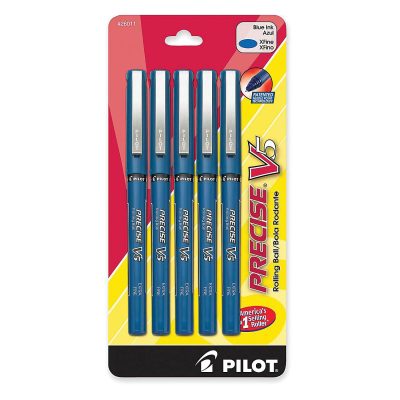 Pilot® Precise™ V5 Liquid Ink Retractable Rollerball Pens, Extra Fine Point, 0.5 mm, Black Barrels, Black Ink, Pack Of 12 - Blue,5