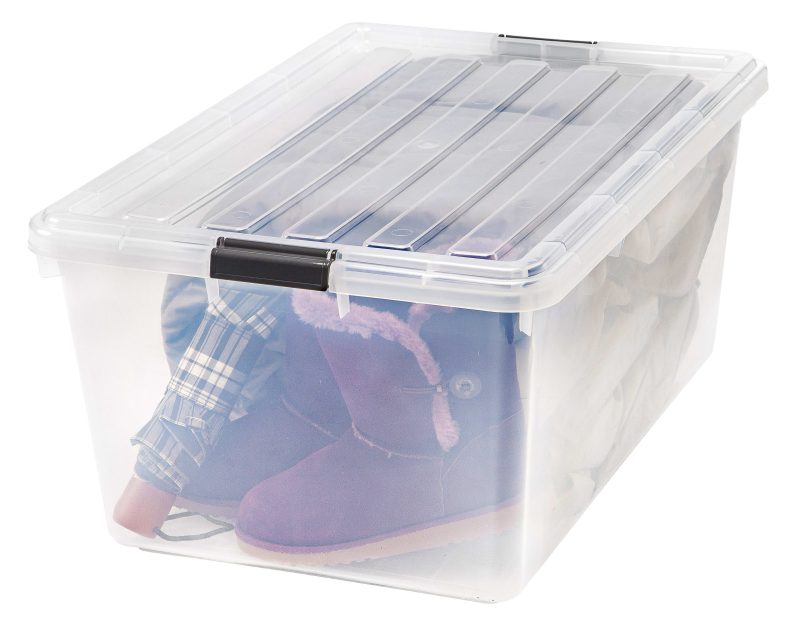IRIS® Buckle Down Plastic Storage Container With Built-In Handles And Snap Lid, 68 Quarts, 11 3/4" x 17 1/4" x 26 1/8", Clear - Image 3