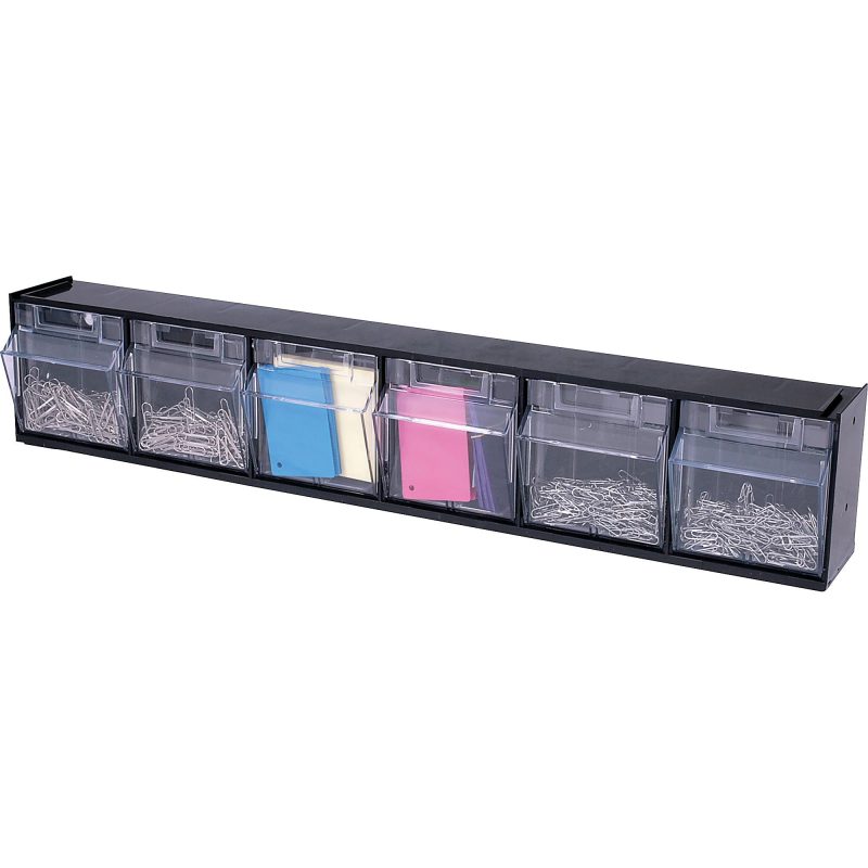 Deflecto Interlocking Horizontal Tilt Bin, 6 Bins, Small Size, 4 1/2" x 23 5/8" x 3 5/8", Black/Clear - Image 2