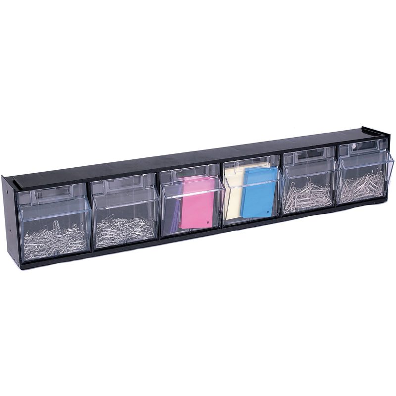 Deflecto Interlocking Horizontal Tilt Bin, 6 Bins, Small Size, 4 1/2" x 23 5/8" x 3 5/8", Black/Clear - Image 3