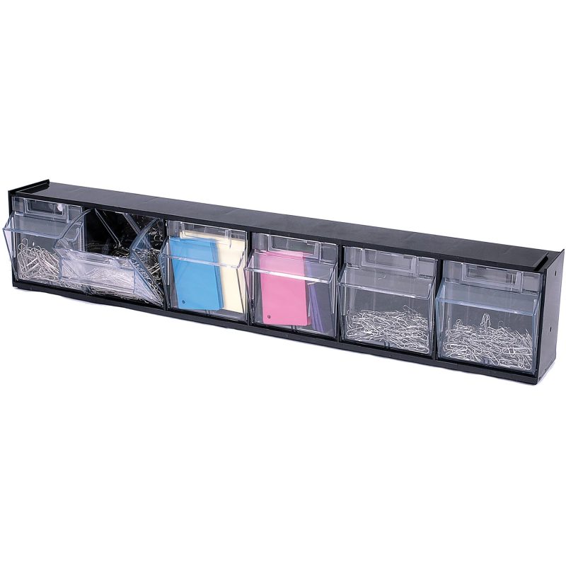 Deflecto Interlocking Horizontal Tilt Bin, 6 Bins, Small Size, 4 1/2" x 23 5/8" x 3 5/8", Black/Clear - Image 4