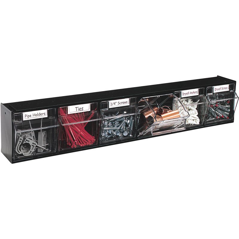 Deflecto Interlocking Horizontal Tilt Bin, 6 Bins, Small Size, 4 1/2" x 23 5/8" x 3 5/8", Black/Clear - Image 5